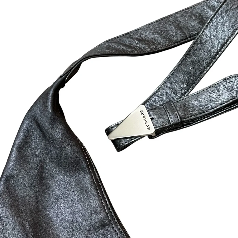 Sharif Leather Hobo Crossbody Bag Pewter Gray Metallic Slouch Shoulder Purse